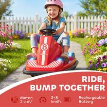 AIYAPLAY Kids Bumper Car, 360° Rotation Spin Electric Waltzer Car With Steering Wheel Control, Ride On Vehicle Toy With Colourful LED Lights, Music For Ages 3-8 Years Old, Red - Red - View 3