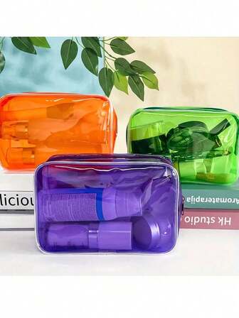 1pc Solid Color Transparent Makeup Bag, PVC Material, Large Capacity, Convenient And Practical, Can Be Used As Travel Organizer, Cosmetic Bag, Makeup Pouch, Holiday Storage Bag, Large Capacity Cosmetic Storage Box, Can Hold Lipstick, Makeup Brushes, Skincare Products, Phones, Coins, Small Items, Suitable For Home, Gifts, Vacation, Holidays (Halloween, Christmas Etc.), Bohemian Style, Suitable For Beach, Bathroom, Bedroom, Large Capacity