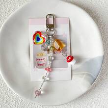 1pc Cute Mushroom Keychain Versatile Colorful Heart Beaded Phone Strap/Bag Charm Purse Charm Keyring Y2K - Multicolor - View 3