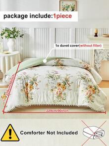 1pc Floral Botanical Pattern Print Polyester Duvet Cover With Pompom Tassels, Modern Cottagecore Soft& Breathable Duvet Cover Only For All Seasons, Queen, King ( Without Filler ) - Multicolor - View 4