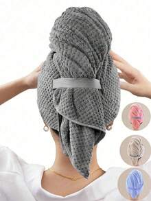 Pineapple Plaid Hair Drying Towel, Thickened Hair Wrap Towel For Women, Casual Polyester Fiber (Polyester) Solid Color Hair Turban