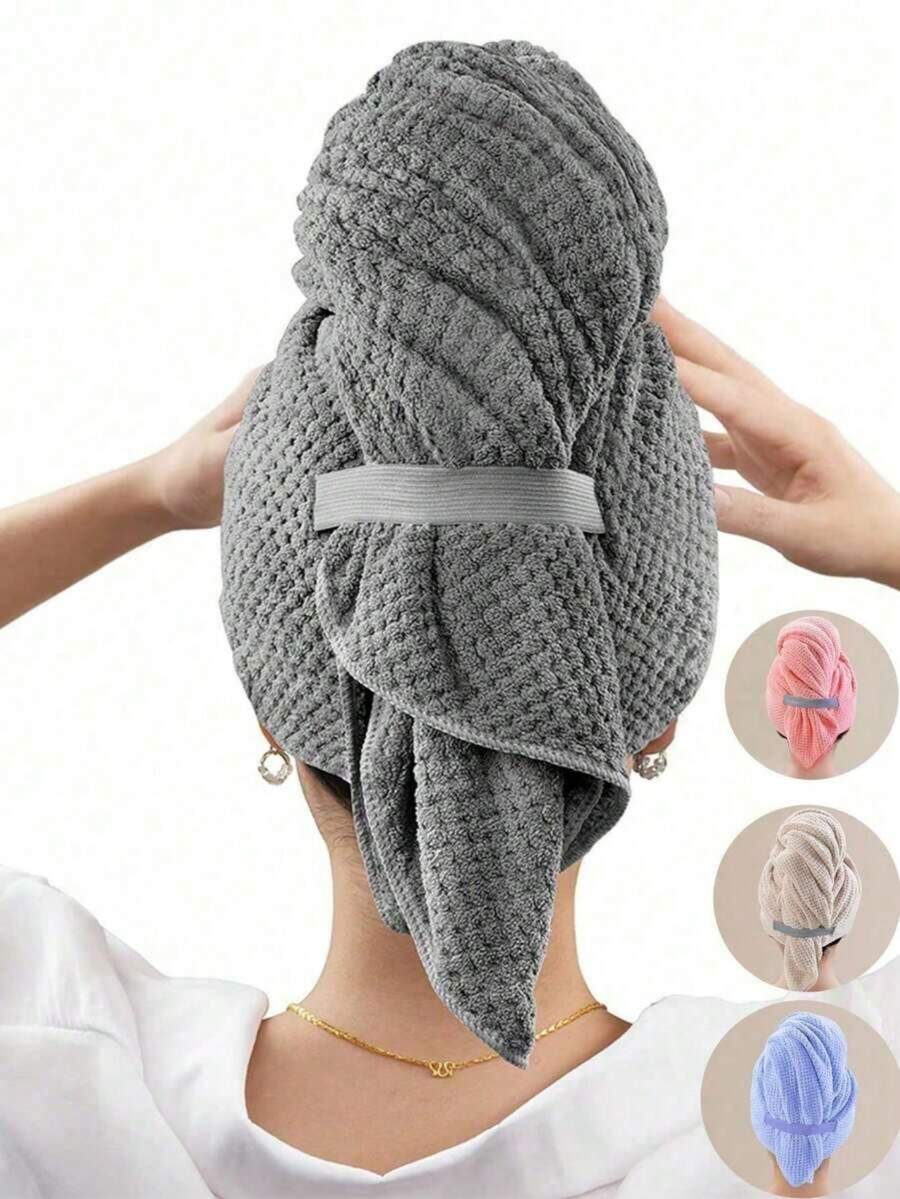 Pineapple Plaid Hair Drying Towel, Thickened Hair Wrap Towel For Women, Casual Polyester Fiber (Polyester) Solid Color Hair Turban