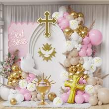 God Bless Themed Baptism/Communion Ceremony Decor, Including Illuminated Letter Decorations, Floral Decor Props, Religious Themed Event Atmosphere Decorations, Backdrop Wall Scene Props, Theme Party Supplies - Multicolor - View 6
