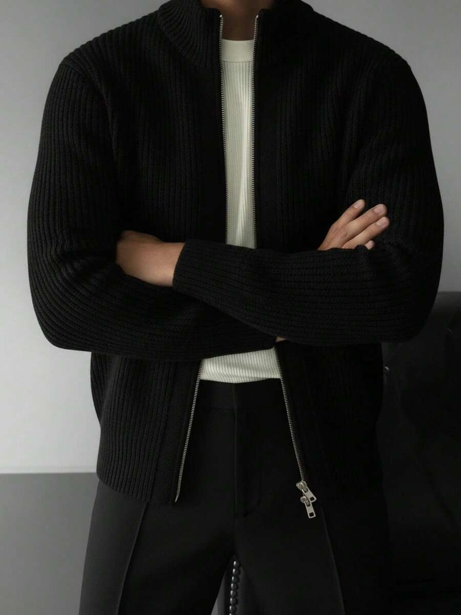 Men's Fashionable Zip-Up Cardigan Knit Sweater, Autumn/Winter