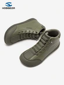 HOBIBEAR 1双男女通用橄榄绿运动鞋，中帮靴，软橡胶鞋底，防滑，防水，宽楦，舒适，适合户外活动，秋冬季穿着 - 墨綠色 - 查看 4