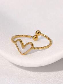 1枚不锈钢时尚黑白红珐琅心形戒指，适合女性日常佩戴和约会，情人节礼物 - 彩色 - 查看 4