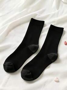 1 Pair Unisex Customized Face & Heart Print Black Knit Comfortable & Romantic Personalized Socks, Suitable For Anniversary/Gift Occasions