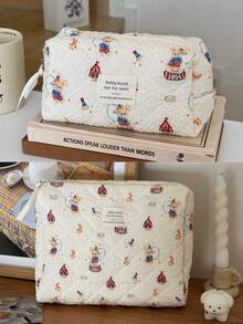 1件/套 可爱兔子印花绗缝化妆包，便携旅行化妆包，洗漱包，护肤品收纳袋，拉链多功能收纳袋，可收纳化妆品、护肤品、口红、护手霜、首饰、文具、小物件，是送给女性、母亲、生日、情人节的理想礼物 - 彩色 - 查看 14