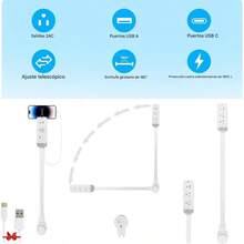 toma de corrienteExtensor De Toma De Corriente Extensible 45cm A 70cm con 2 USB (1 USB-C) Y 2 Enchufes AC Base Giratoria 180° Reeta Eléctrica para Espacios Difíciles Sofá Dormitorio Oficina (Blanco) - Blanco - Ver 3