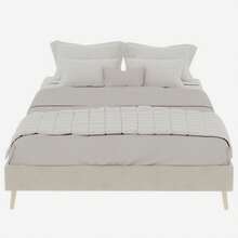 Modern Minimalist Bed Frame, 140 X 200 Cm, Beige, Upholstered In Dutch Velvet, Low Slatted Base, Contemporary Style Bedroom Furniture. Gas Lift Mechanism, Headboard And Mattress Not Included. - Beige + Fabric + Metal + Memory Foam - View 10