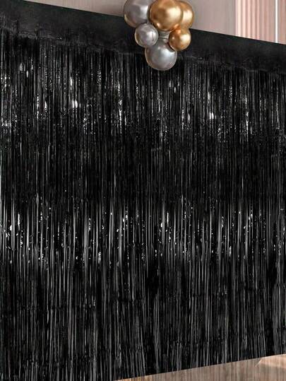 1/2 Parça Parlak Siyah Püsküllü Payetli Perde Fon Dekoru, Metalik Folyo Saçaklı Perde Parti Fonu Fotoğraf Aksesuarı, Düğün Doğum Günü Partisi Dekoru, Bebek Partisi/Gelin Partisi Dekoru, Tatil Etkinliği Parti Fonu, Mezuniyet Balosu Dans Partisi Malzemeleri