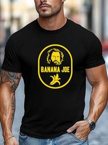 Men's Banana Joe Pattern Summer Casual Crew Neck Short T-Shirt - Black - View 2