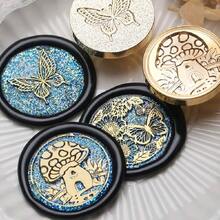 1 Stück 30mm Vintage europäischer Stil Blumen Fensterrahmen, Blume, Schmetterling flach geschnitzter massiver Messing Siegelstempel, geeignet zum Dekorieren von Umschlägen, Hochzeitseinladungen, Geburtstagseinladungen, Weinverpackungen, Briefpost, Weihnachtsgeschenke - 30MM - Übersicht 3