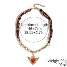 Collar con estampado de leopardo para mujer, colgante de corazón/sol, accesorios de joyería personalizados. - Multicolor - Ver 7