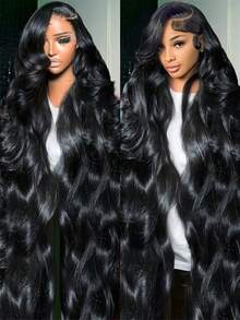 Uveous 250% Density 42Inch 13x4 Body Wave Lace Front Wigs Human Hair Pre Plucked 13x4  Frontal Wigs Human Hair HD Lace Body Wave Wig 100% Human Hair Wigs For Women - Natural Black - Xem 3