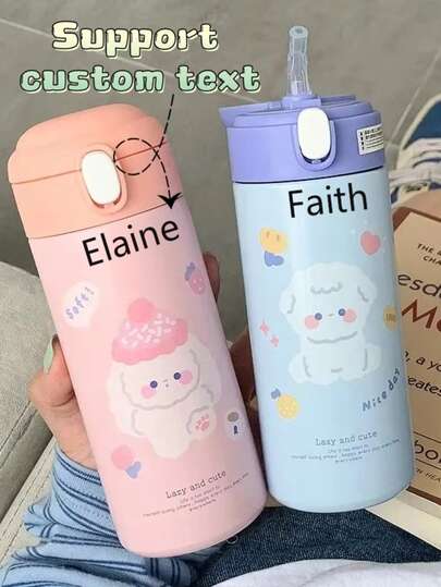 1 st. anpassningsbar text i rostfritt stål, söt värmeisolerad sippy cup, högkvalitativ vattenflaska för elever, lämplig för dagligt bruk, present till vänner