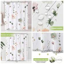 Cortina De Ducha Floral Verde, Cortina De Ducha Floral Colorida para Bao, Juego De Cortina De Ducha De Tela Impermeable, Decoracin De Bao con 12 Ganchos De 71 X 71 In Flores Verdes - flores verdes - Ver 1