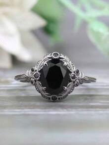 Retro Elegant Style Women's Ring, Classical Vintage Black Filigree Ring, Valentine's Day Gift, Suitable For Holiday Parties, Dances, Christmas, Thanksgiving, Daily Wear, Wedding Engagement Wear, Best Gift Giving,High Quality Jewelry, Exquisite Craftsmanship. - 彩色 - 查看 2