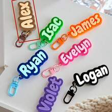 1 pieza Llavero de nombre de acrílico, accesorio DIY, adecuado para bolso, decoración de mochila, equipaje, etiqueta de nombre para cumpleaños y vacaciones, regalo para familia, amigos, regalo personalizado - Multicolor - Ver 14