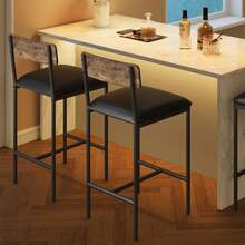 Techigher Dining Table Set For 2, Kitchen Table And Chairs, 3 Piece Counter Height Bar Kitchen Table Set With 2 Upholstered Chairs & 3 Storage Shelves For Small Space, Apartment - 2-piece Bar Stool, Retro Color - View 9