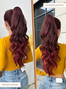 Claw Shaped Ponytail Extension Hair Accessory Gradient Red 24 Inch Long Wave Heat-Resistant Fiber Synthetic Ponytail Wig, Suitable For Women's Christmas, Halloween, Music Festivals, Parties, And Daily Use