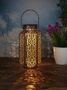 1pc Solar-Powered Chandelier Is A Metal Outdoor Solar LED Light With A Retro Wrought Iron Openwork Projection Design. Suitable For Gardens, Courtyards, Balconies, Corridors, Lawns, Birthday Parties, Housewarmings, New Year Celebrations, And Chinese New Year. It's An Ideal Gift For Friends And Family - Multicolor - View 6