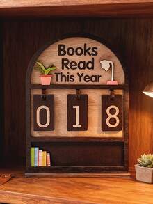 2D复古阅读追踪器，年度图书计数器装饰——每年最多可追踪999本书。配有底座，需自行组装。适用于办公书籍、现代书籍，结构坚固，可作为书架装饰、送给爱书人士的礼物、书籍展示和收纳、书架计数器展示以及阅读挑战礼物。是读者、教师、作家和所有书籍爱好者的理想之选。 - 彩色 - 查看 2