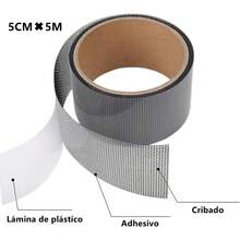 XISH Kit de Reparación de Mosquitera para Pantalla de Ventana Reparación para Mosquiteros de Ventanas y Mosquiteras 5 CM x 5 MTS Gris - Gris - Ver 3