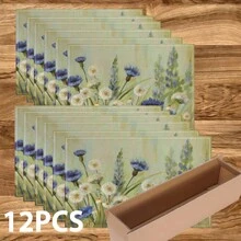 1/4/6/8/12 Stücke bunte bedruckte 2D-Muster Leinen waschbare Tischsets, schützende Tischsets für Innen-/Außengastronomie, geeignet für Feierlichkeiten, Küche