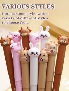 24pcs Cute Animal Erasable Pen Set, Includes Blue Erasable Pen Refills, Various Adorable Designs, Smooth Writing, Built-In Eraser, Suitable For Students, Office, School, Home, Holiday Parties, Perfect High-Quality Gift - Multicolor - View 2