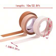 5 Rolls/3 Rolls/1 Roll Grid Pattern Paper Tape Set (White, Peach Pink And Dark Brown) - Writable And Easy To Tear Paper Tapes, Ideal For Scrapbooking, Crafting And Gift Wrapping Decoration. - Multicolor - View 5