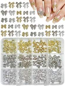1盒随机混装3D金银合金蝴蝶结美甲饰品 Y2K金属丝带蝴蝶结哥特美甲配件 DIY