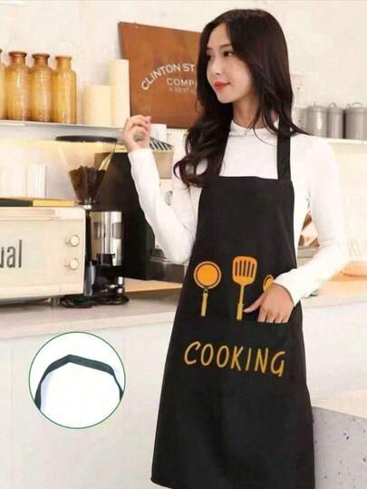 1Pc Apron, Waterproof And Oil-Proof Apron With Pockets, For Coffee Bar, Restaurant, Adjustable Multipurpose Apron,
