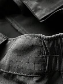 Streetwear Casual Commute Pocket Work Pants Lightweight Wide Leg Waist Cinched Travel Pants, Black Work Pants, Multifunctional Pockets, Outdoor Casual Loose Fit, Breathable Material, Suitable For Outdoor Enthusiasts - 黑色 - 查看 3