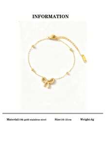 1 件女士不锈钢金球珠蝴蝶吊坠手链，时尚日常珠宝礼物，不含礼品盒