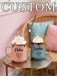 1pc Personalized Coffee Mug, Customized Name Ceramic Cup, 380ml/12oz Plastic Tumbler, Personalized Anniversary Gift, Ideal For Family, Women, Men, Holidays, Valentine's Day, Ramadan, Mildew Resistant, Reusable, Elegant, Cute, Modern, Minimalist Design - Multicolor - View 3