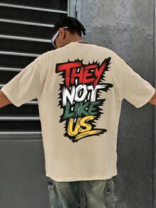 男士宽松版型个性化英文印花圆领短袖T恤 | 精致设计 | 夏季必备 | 易于搭配 - 杏色 - 查看 1