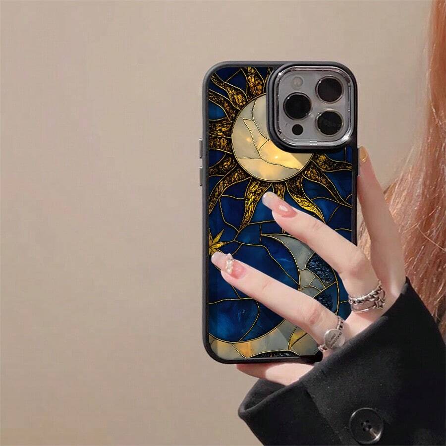 Drop Resistant, Sun, Moon, UV Resistant, Soft Silicone Printing, Metallic Plating Case For Apple 11 12 13 14 15 16 17 Pro Max 14 15 16 Plus 17 Air X XR XS Max, Anti-Impact, Minimalist Design, Protective, Scratch-Resistant, Perfectly Fitting Case P2561 - màu đen - Xem 1