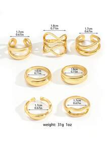 7pcs Gold Metal Thick Ring Set, Minimalist Criss-Cross Rings, Women Layered Simple Ring Jewelry - Gold - View 6