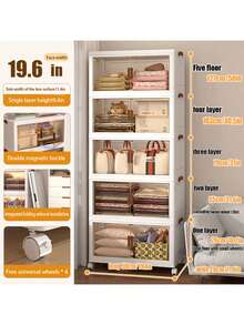 3/4/5 Layers Plastic Storage Bins With Lids Wide Extra Large Storage Cabinet, Collapsible Stackable Containers With Wheels, Foldable Organizer System For Closet, Bathroom, Home, Office, Dorm - White - View 10