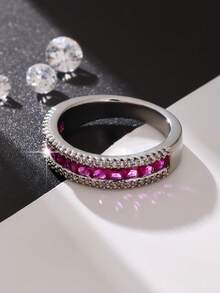 1 pieza Anillo de circonita rojo y blanco de moda, regalo sorpresa para tu pareja, madre o fiesta - Rojo - Ver 2