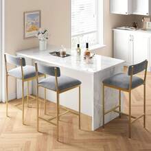 Techigher Dining Table Set For 2, Kitchen Table And Chairs, 3 Piece Counter Height Bar Kitchen Table Set With 2 Upholstered Chairs & 3 Storage Shelves For Small Space, Apartment - 2 piezas de taburete de bar, dorado - Ver 3