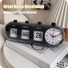 alarmos de Alarma Reloj Digital, Mesa Retro Reloj Auto Flip Reloj Bien sin Ticking Clock Clock Wapt Wapt Waper con Fecha, Mes, da de la Semana Negro - Negro - Ver 3