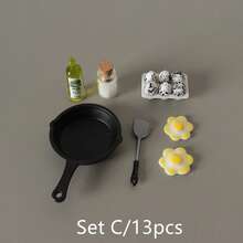 13pcs/Set Miniature Dollhouse Kitchen Scene Accessories, Realistic Frying Pan & Egg Toy, DIY Props - Multicolor - View 6