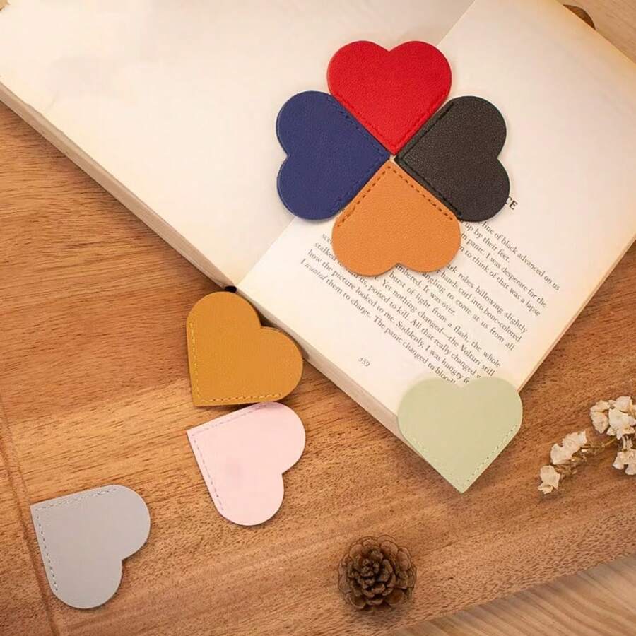 20/10/5/1 Conjunto de Marcadores de Livro em Forma de Coração de Couro, Decorações Fofas de Canto de Livro, Essenciais para Leitores, Marcadores de Livro para Mulheres, Marcadores de Livro para Amantes de Livros, Adequado para Presente para Mulheres, Crianças e Entusiastas de Livros, Acessórios de Leitura Feitos à Mão, Cores Aleatórias, Presente do Dia dos Namorados, Adequado para Presente - Multicolorido - Visão 1