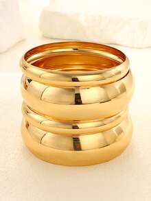 4/3pcs Vintage Exaggerated Old Coin Style Women Metal Smooth Gold Bangle Set, Suitable For Daily Wear And Party - Gold - View 6