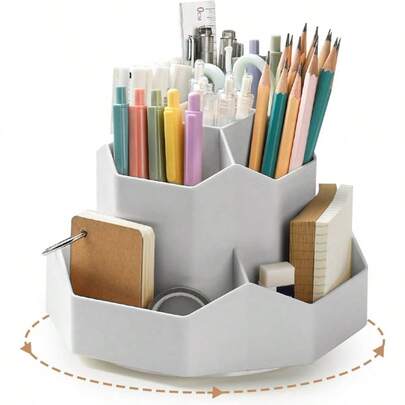 Organizador de Escritorio Giratorio de 360 Grados, Portalpices Giratorio para Escritorio, Soporte para Lpiz de Plstico con 9 Compartimentos, Para Dormitorio, Cocina, Oficina, Etc gris