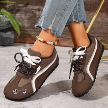 Tênis feminino casual com plataforma e cadarço, leve e confortável, ideal para outono/inverno. - Castanho - Ver 4