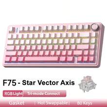 AULA Bàn phím cơ tùy chỉnh ba chế độ F75 hỗ trợ kết nối không dây Bluetooth, có bố cục 75% với cấu trúc gioăng, đèn nền RGB, tất cả các phím đều có thể thay thế nóng và một núm xoay đa chức năng. Nhỏ gọn và tiện dụng, phù hợp cho game thủ và người dùng doanh nghiệp. - Nhiều màu - Xem 14