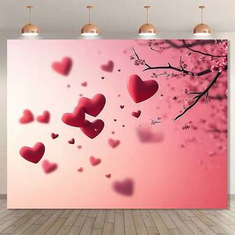 情人节背景布，经典心形图案，100% 涤纶，适用于情人节派对装饰、户外装饰、场景装饰、派对装饰
